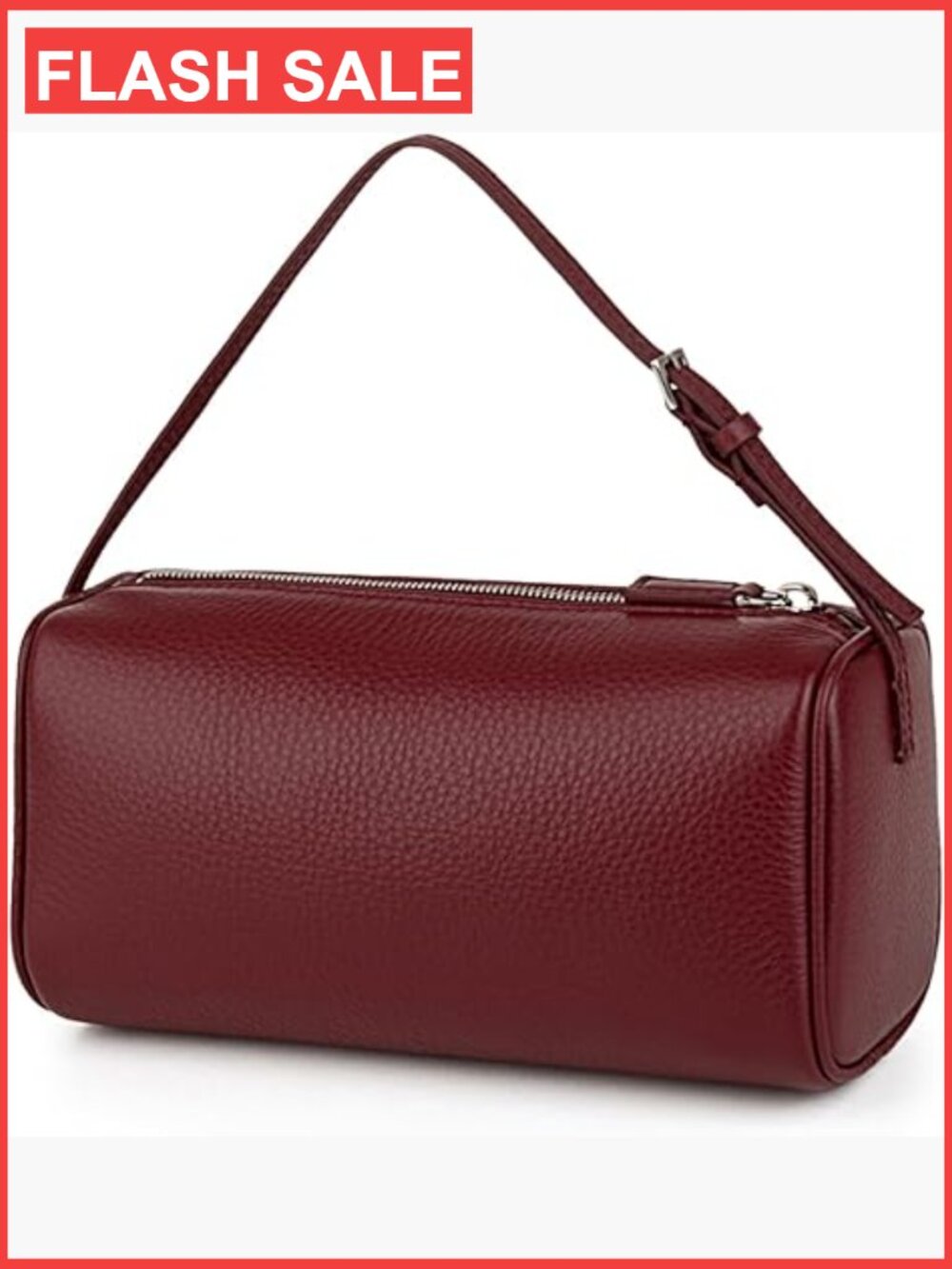 Full-Grained Leather Crossbody Hobo Bag with Adjustable Strap